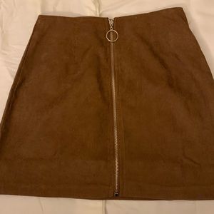 Brown Corduroy front zipper mini skirt